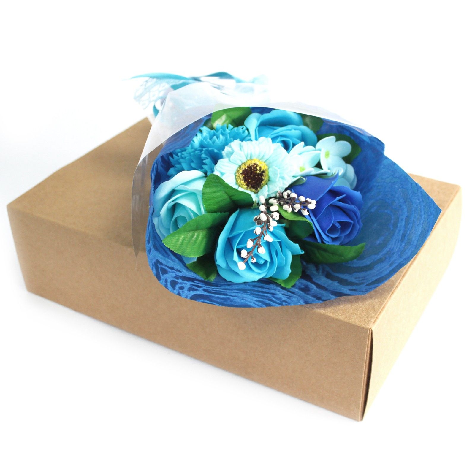 Kvetinový mydlový bouquet - modrý