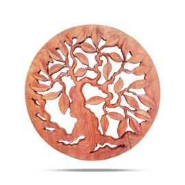 Oblý dekoratívny drevený panel s motívom stromu života 40 cm