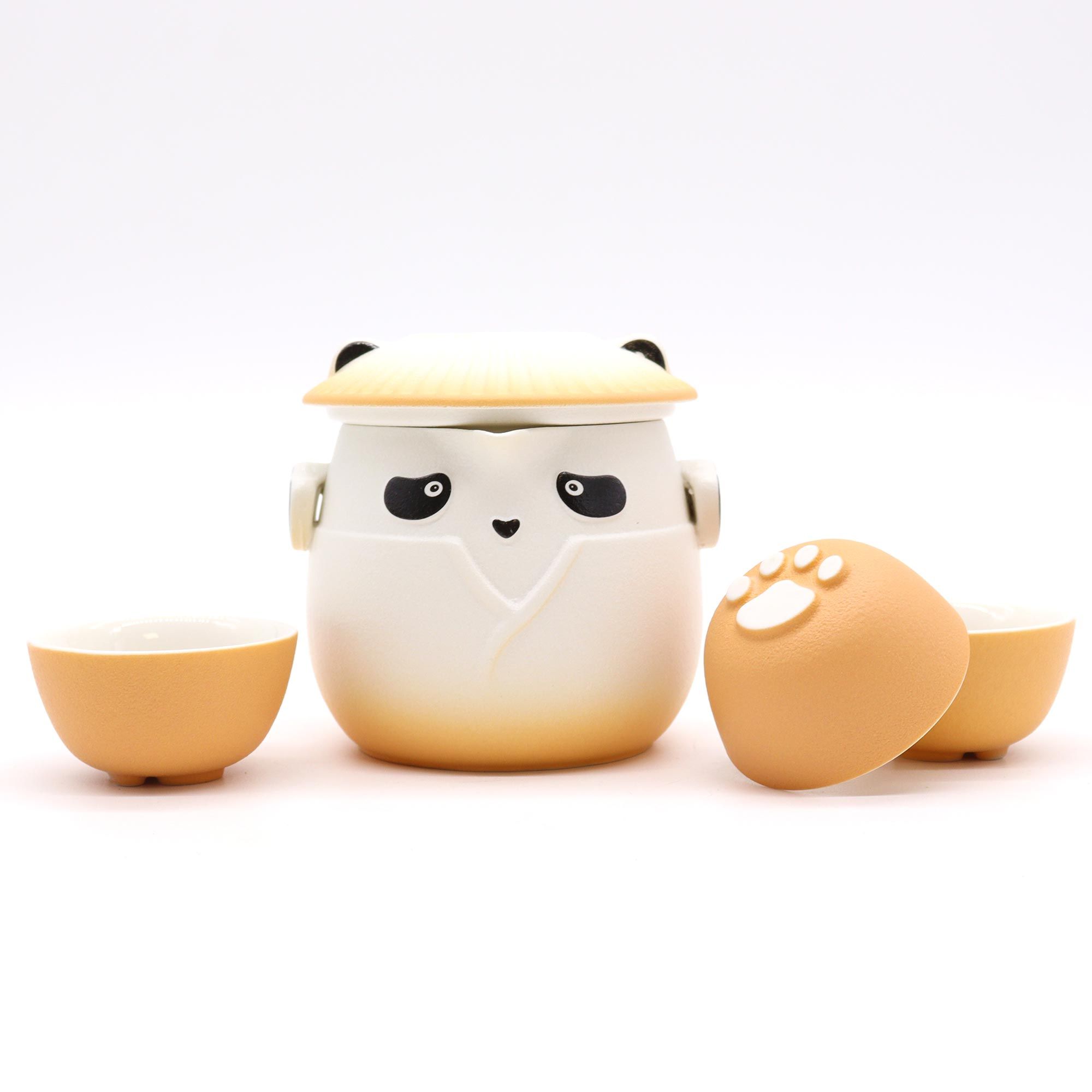 Panda čajový set s hrnčekmi - oranžový