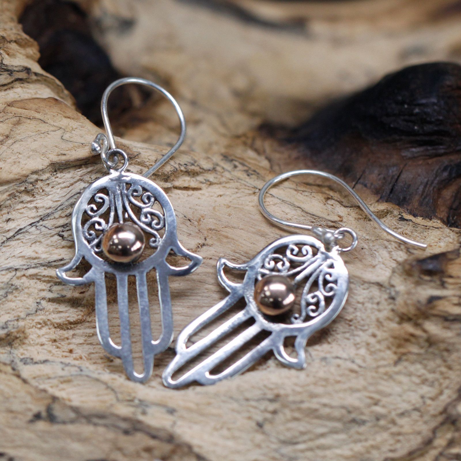 Strieborné a zlaté náušnice Hamsa