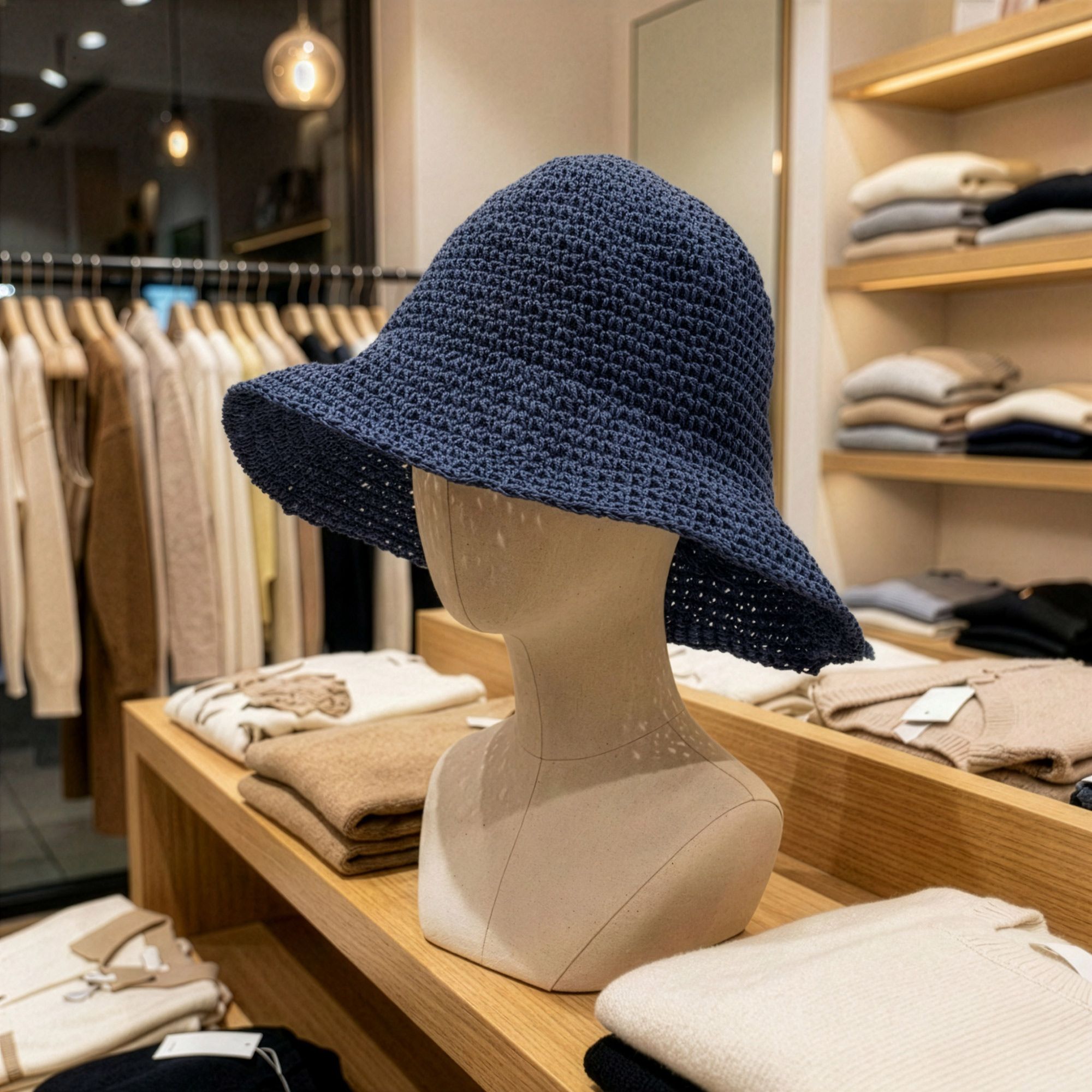 Slnečný klobúk Nomad Sari z mäkkého slameného materiálu – tmavomodrý
