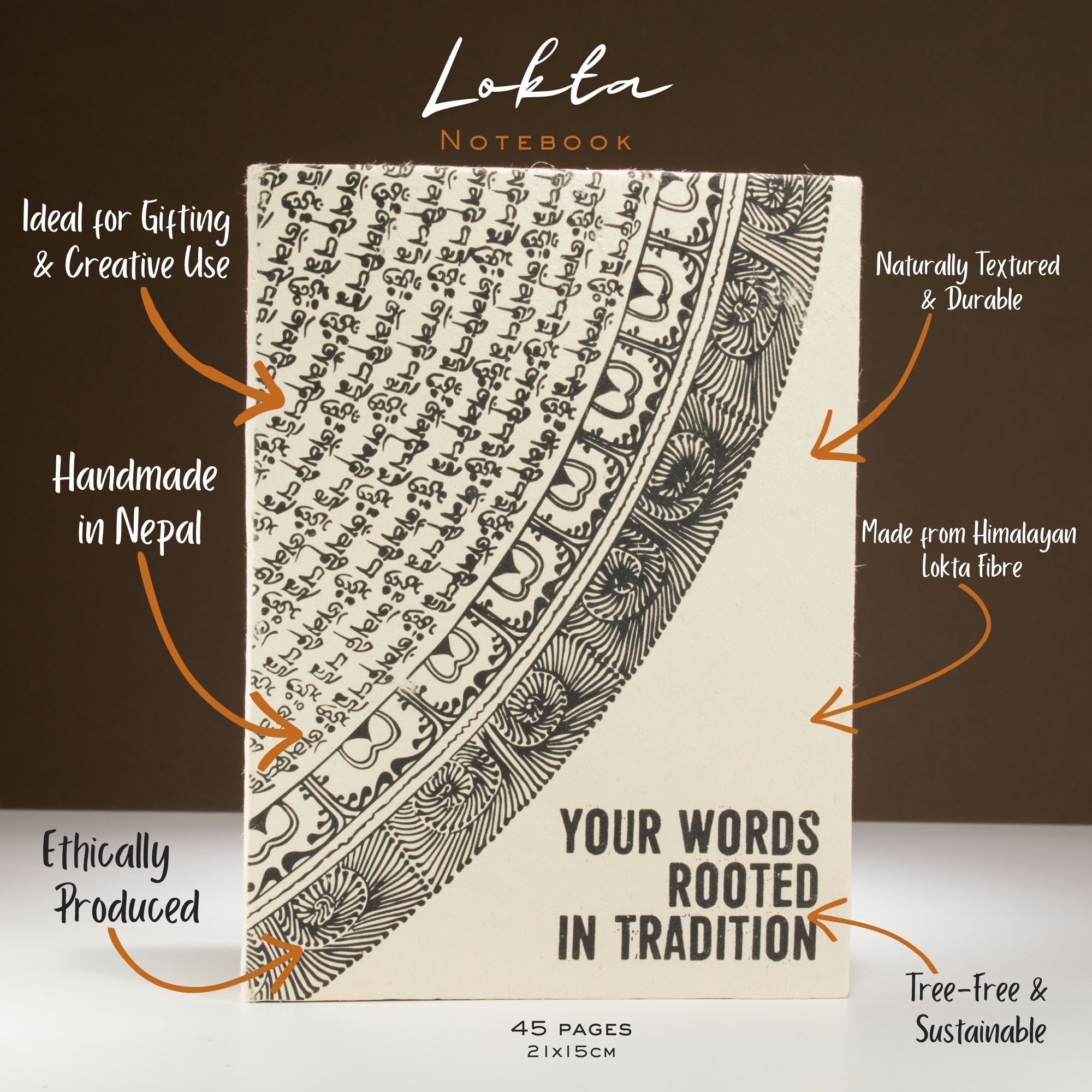 Veľký zápisník Lokta Inspiration (21 × 15 cm) – 45 listov – Your Words – vrátane záložky