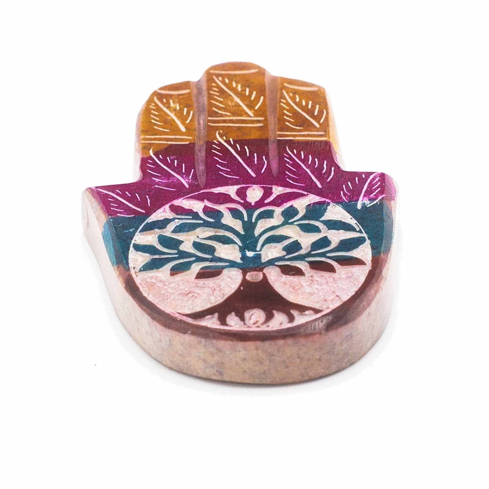 Držiak na kadidlo z mastencového kameňa v tvare hamsa, 9 x 6 cm – Strom života