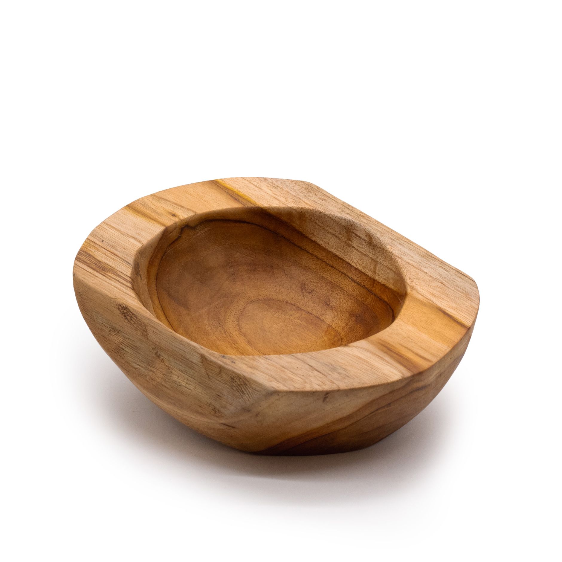 Stredne veľká miska z teakového dreva s prirodzeným tvarom – 20 × 7 cm