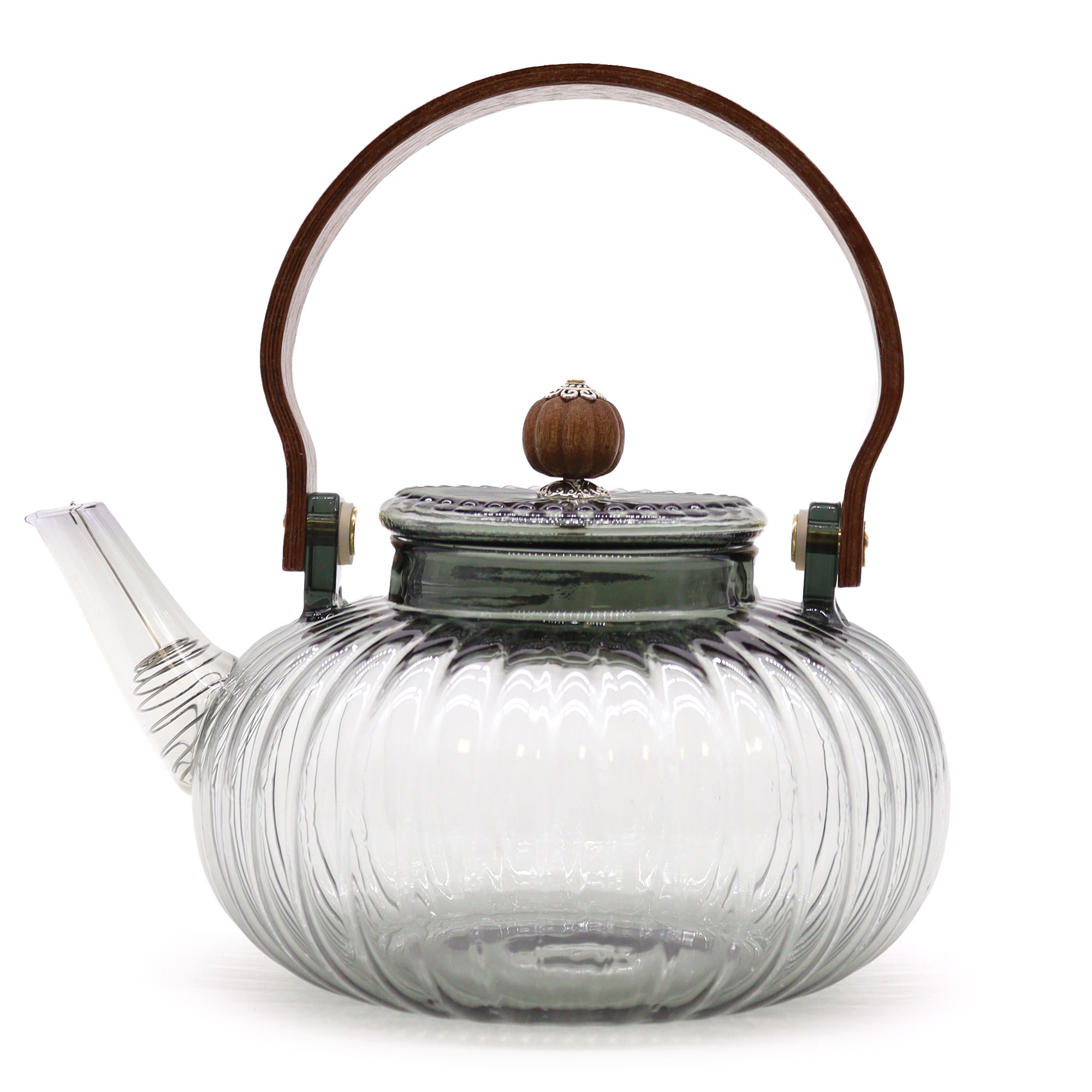 Sklenená čajová kanvica s nálevkou - Charcoal Ribbed Pearl - 950 ml