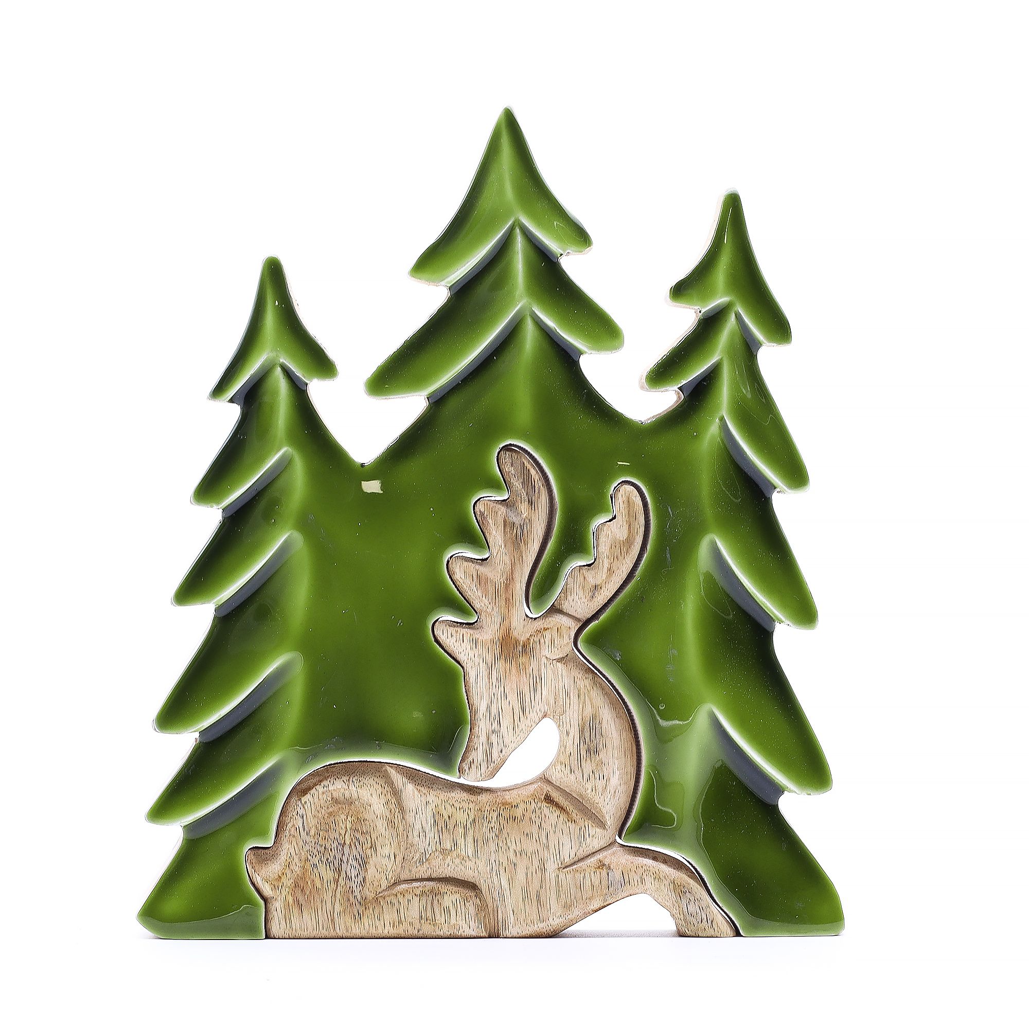 Stratený v lese – Drevená 3D dekorácia „Jeleň v lese“ – 23 × 20 cm