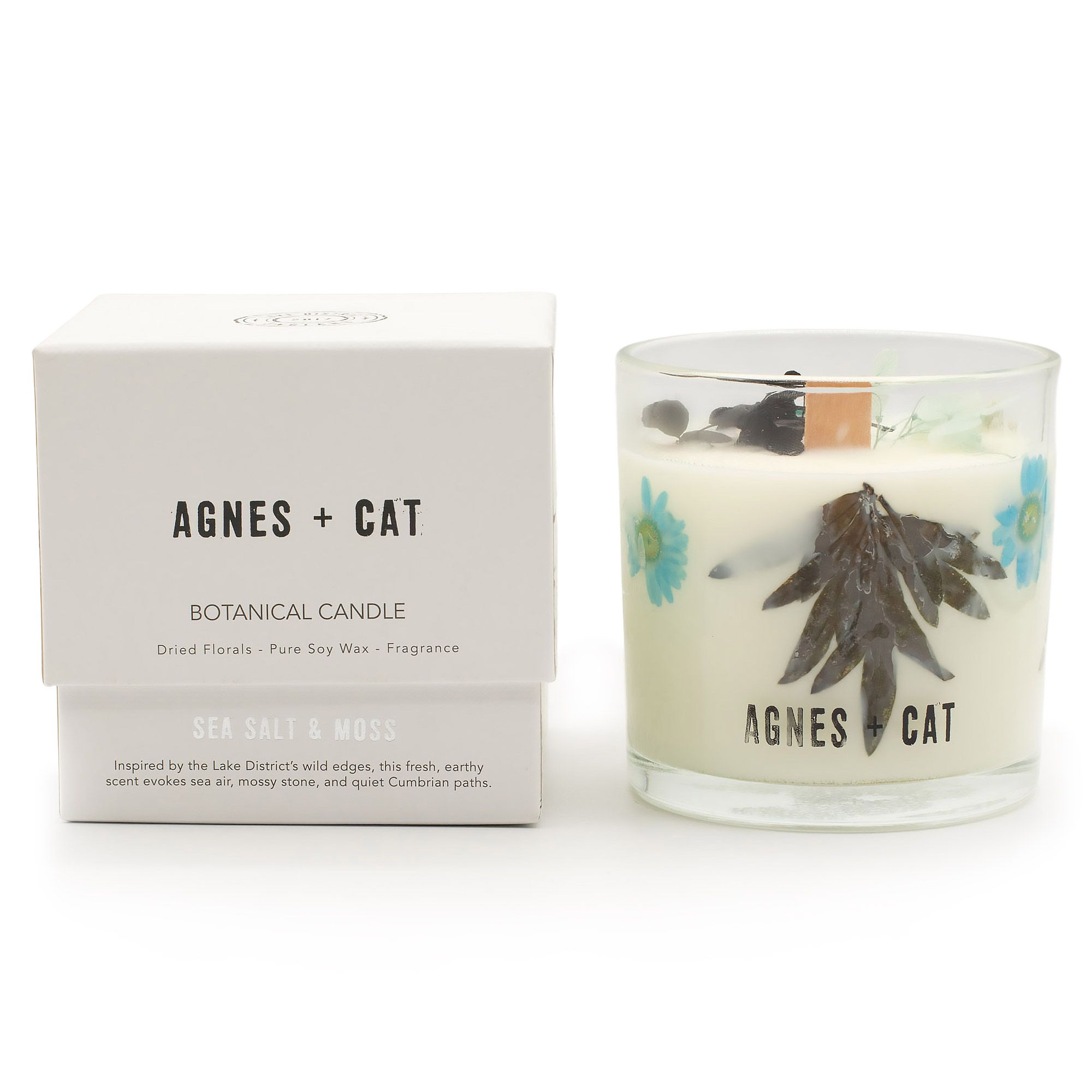 Sójová sviečka Agnes + Cat s botanickou vôňou – morská soľ a mach