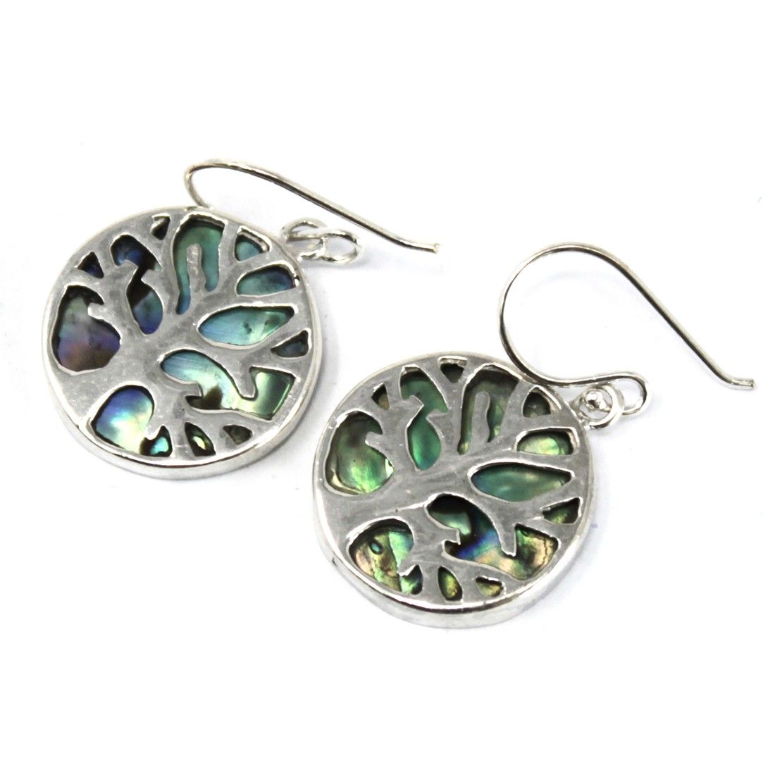 Strieborné náušnice „Strom života“ 15 mm – abalone