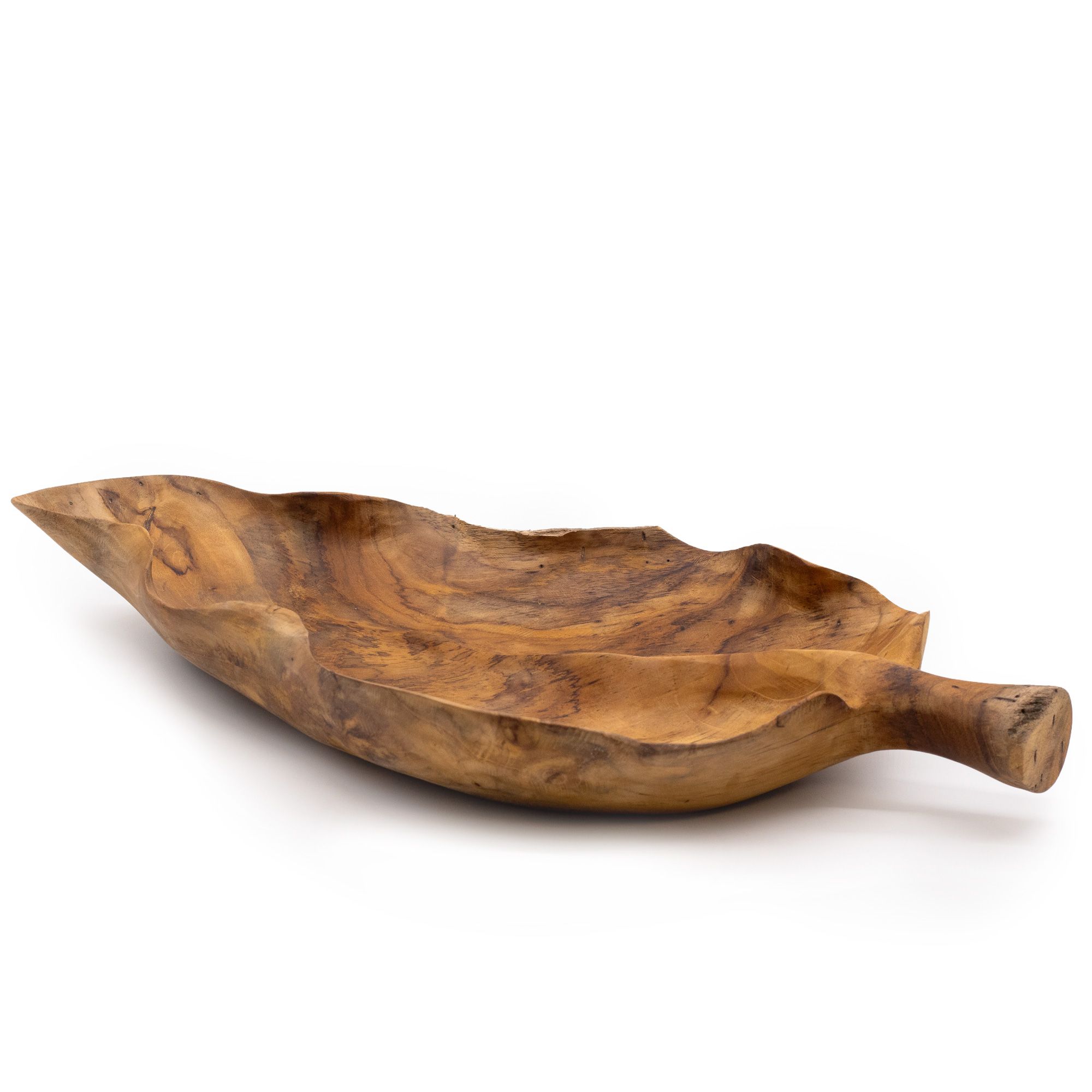 Veľká ovocná misa z teakového dreva v tvare listu – 40 × 24 × 5 cm