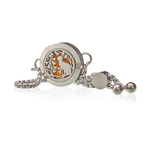 Aromaterapeutický náramok s retiazkou - Mačka a kvety - 20 mm