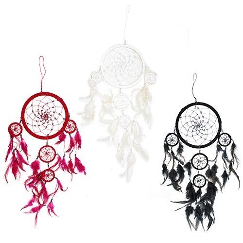 Bali Dreamcatcher - veľký okrúhly - čierny/biely/červený