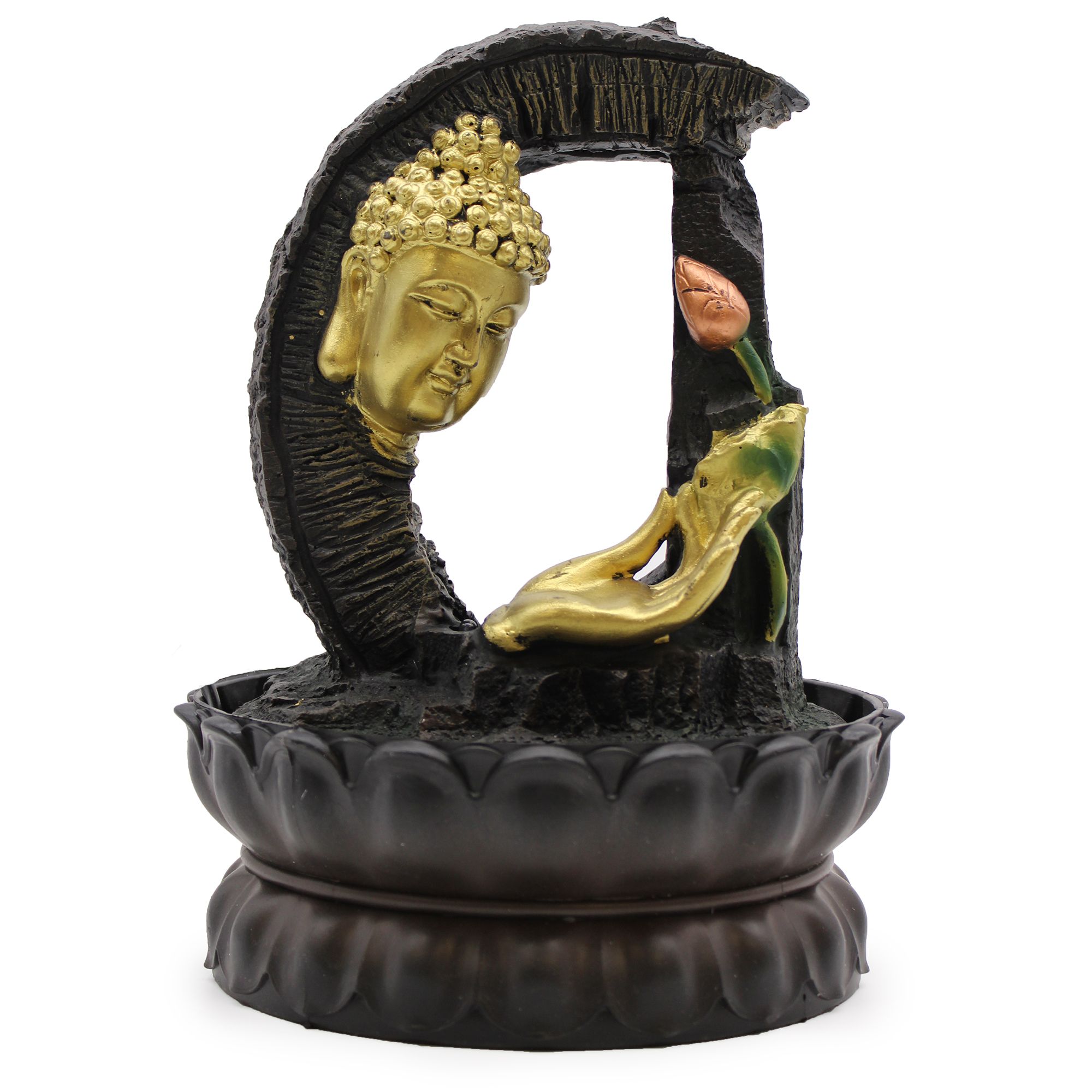 Stolná fontánka - 30 cm - Zlatý Budha a lotos