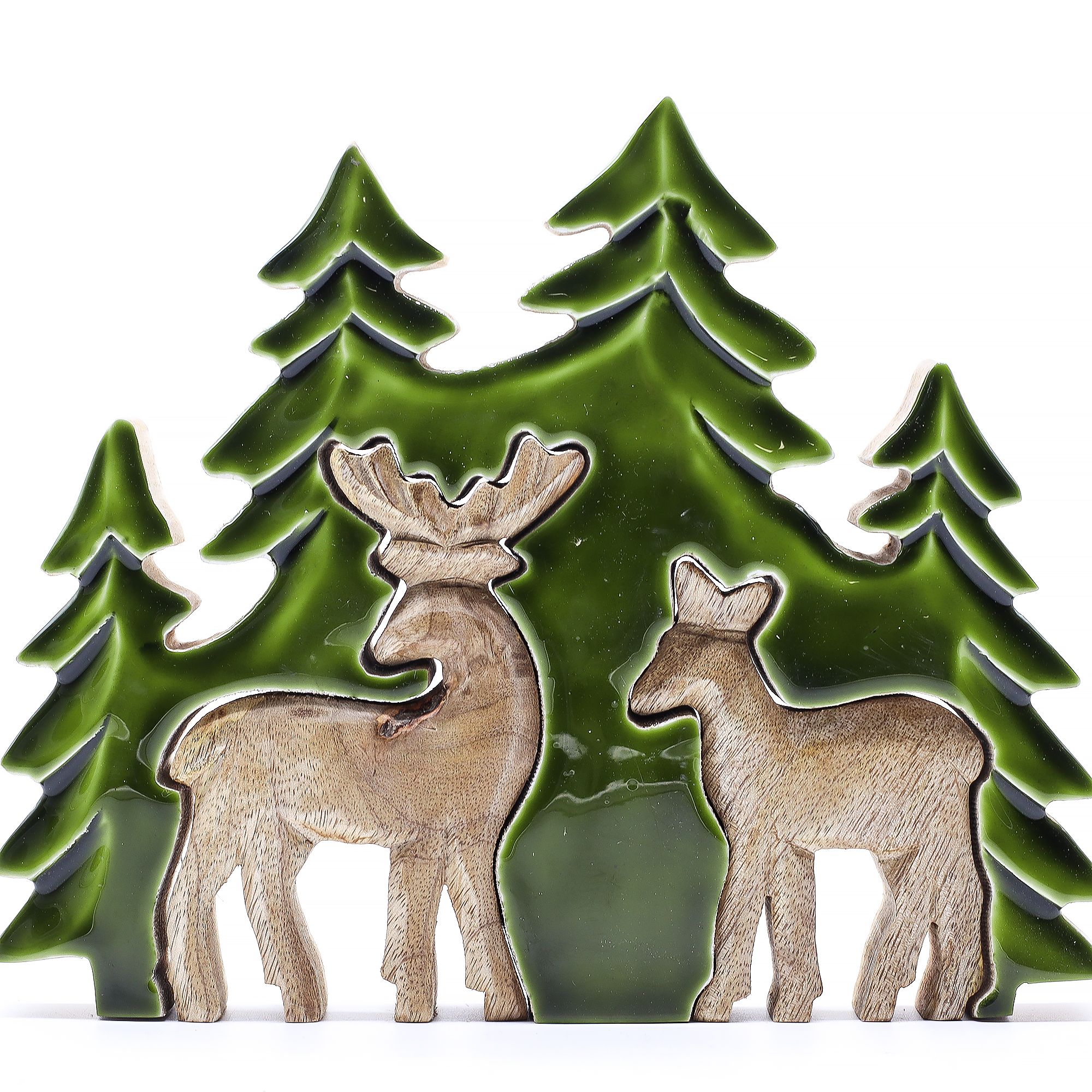 Stratený v pralese - Dvaja milí v pralese 3D drevená dekorácia - 18x23cm